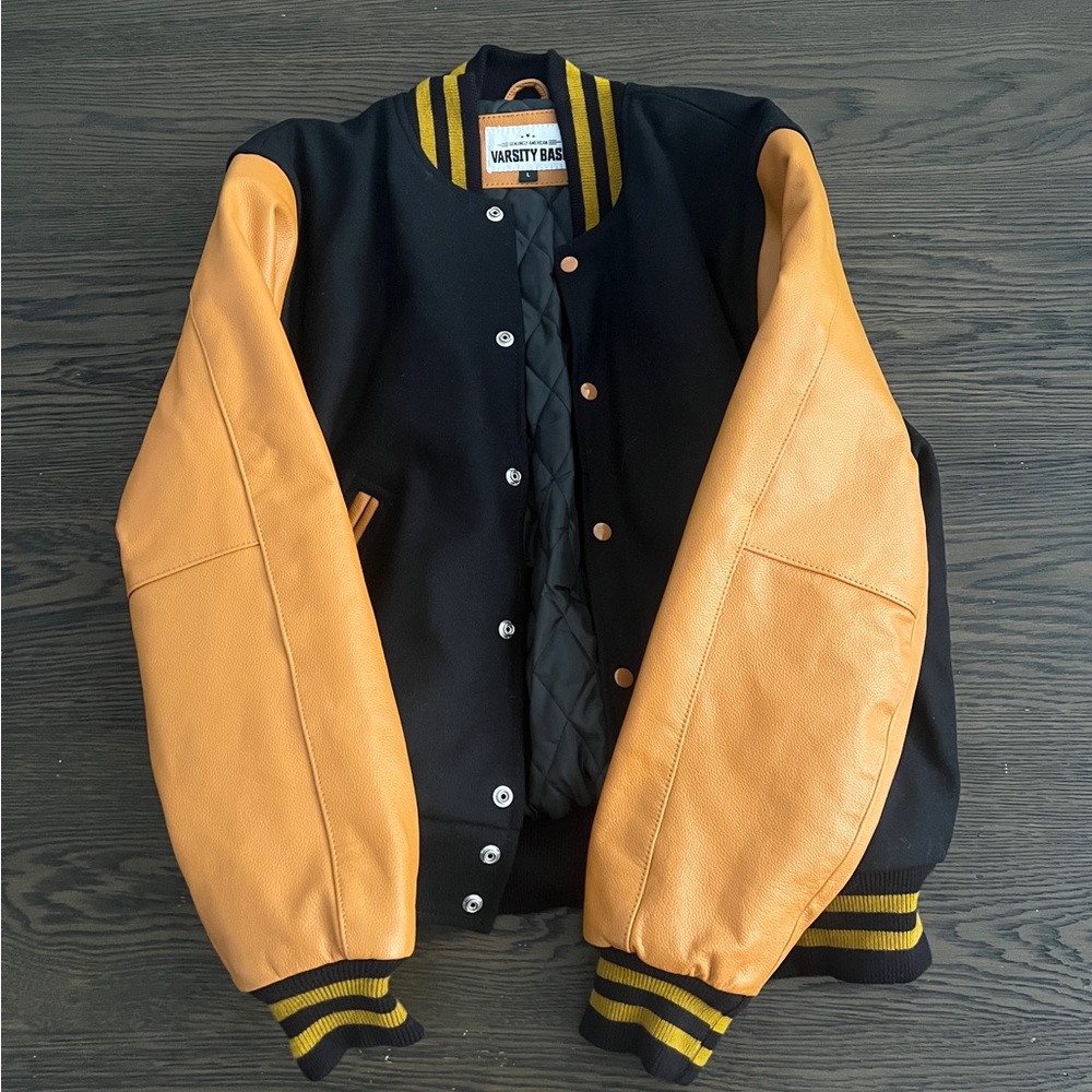 Varsity Jacket Black and Orange Quilted Jacket